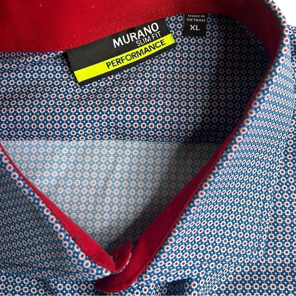 Murano Slim Fit Performance Dress‎ Shirt XL Blue Geometric Print Long Sleeve - Picture 4 of 5